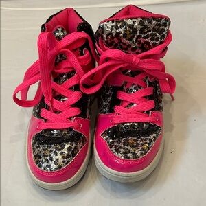 Glittery Pink and Black Kids High-Top Sneakers